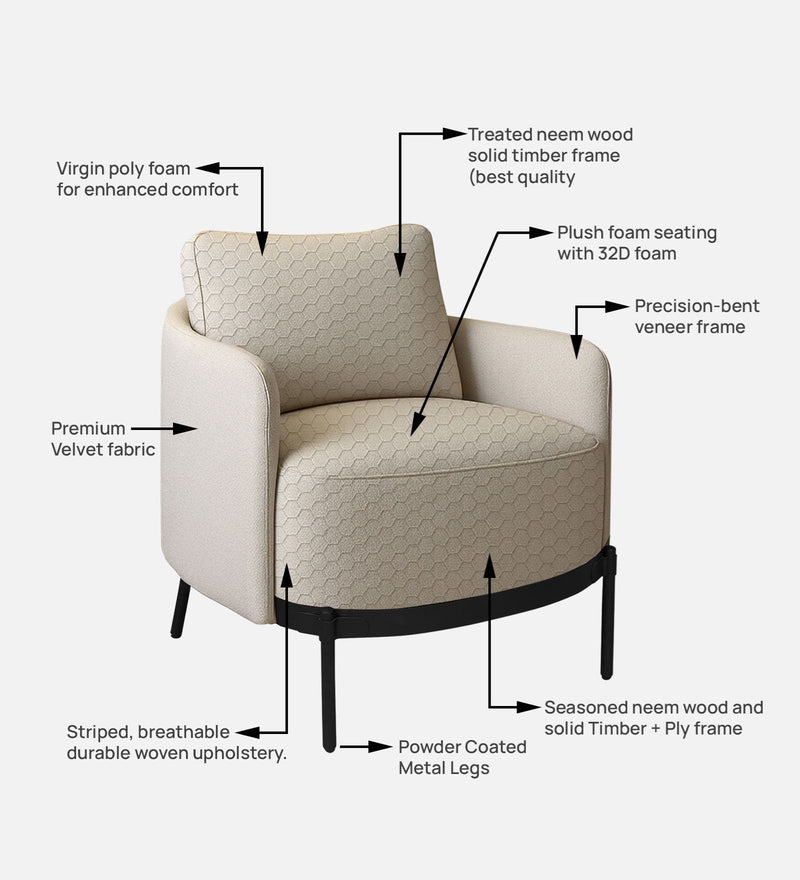 Olivia Velvet Lounge Chair In hexaplush sand & Velvet Sand Colour