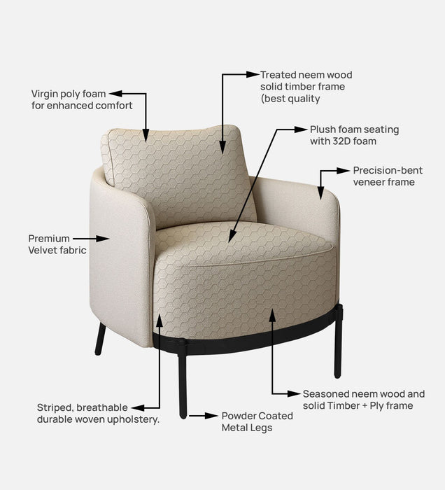 Olivia Velvet Lounge Chair In hexaplush sand & Velvet Sand Colour