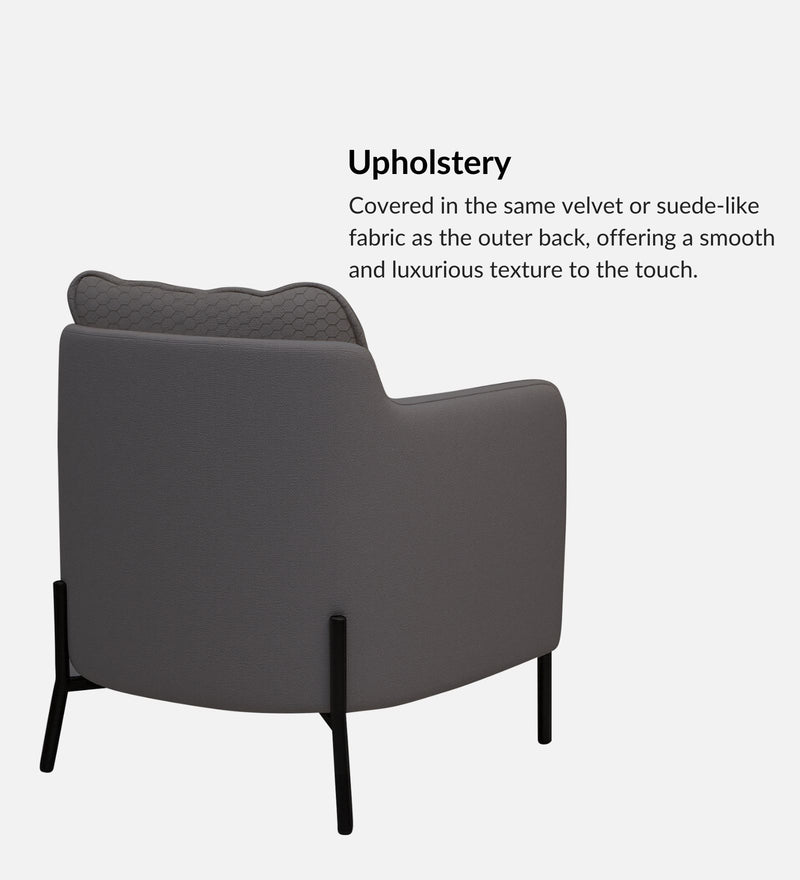 Olivia Velvet Lounge Chair In HexaPlush Grey & Velvet Stone Grey Colour