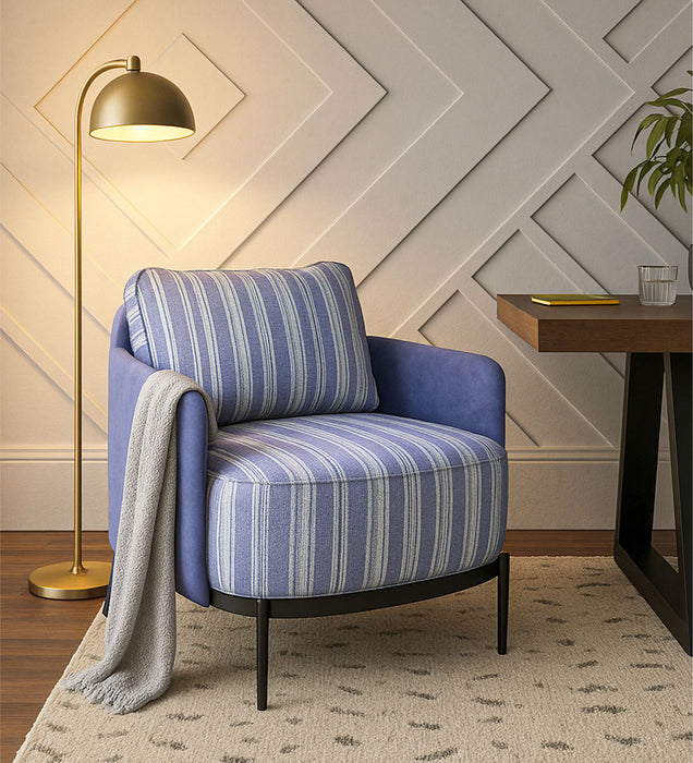 Olivia Fabric Lounge Chair In Pinstripe Blue & Twilight Blue Colour