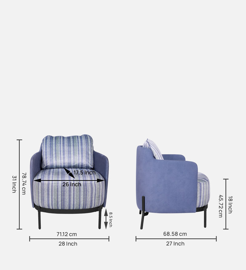 Olivia Fabric Lounge Chair In Pinstripe Blue & Twilight Blue Colour
