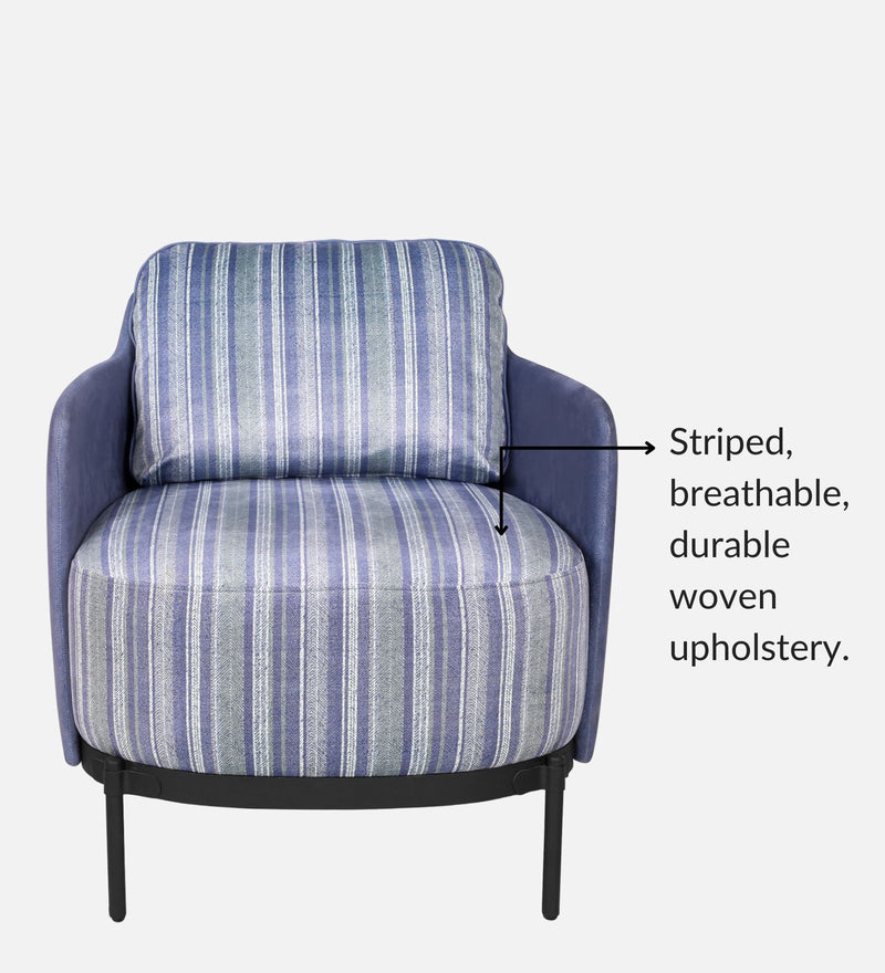 Olivia Fabric Lounge Chair In Pinstripe Blue & Twilight Blue Colour