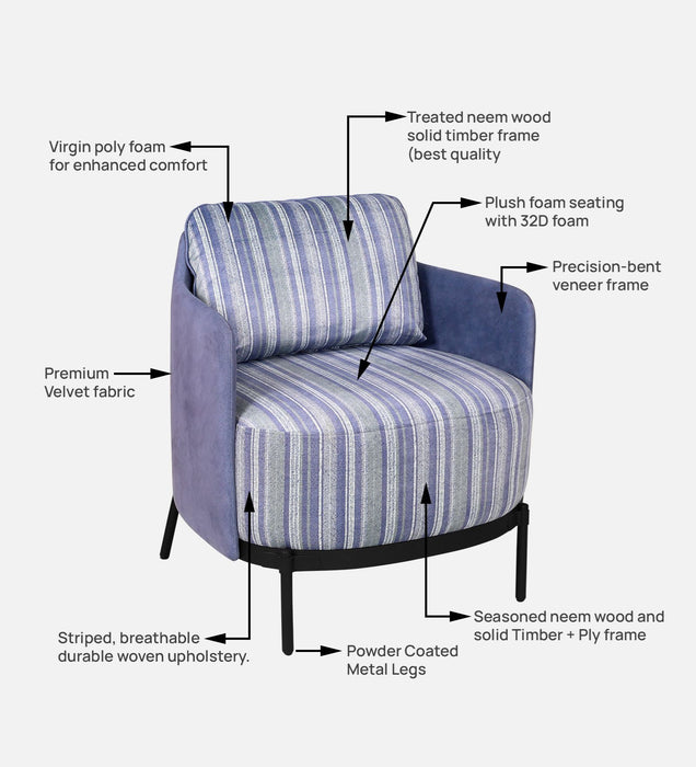 Olivia Fabric Lounge Chair In Pinstripe Blue & Twilight Blue Colour
