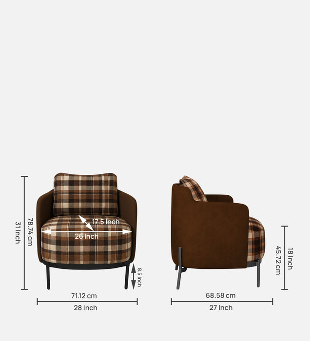 Olivia Fabric Lounge Chair In Rustic Tartan & Clay Hide Colour