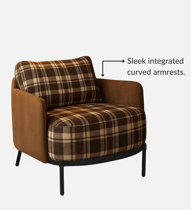 Olivia Fabric Lounge Chair In Rustic Tartan & Clay Hide Colour