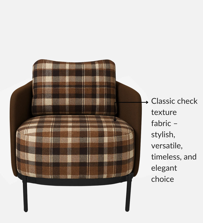 Olivia Fabric Lounge Chair In Rustic Tartan & Clay Hide Colour