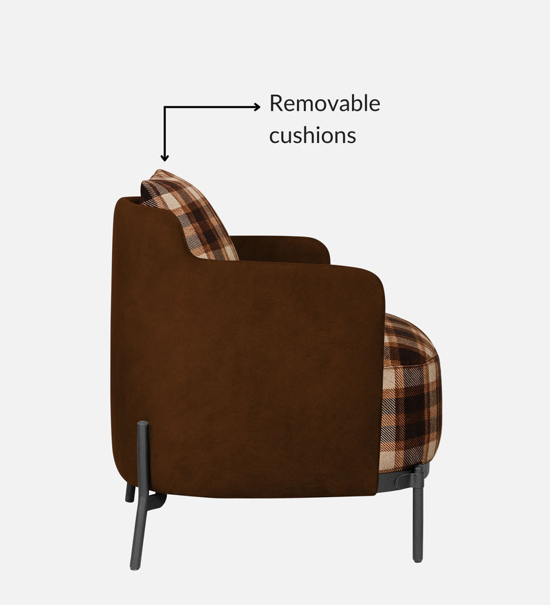 Olivia Fabric Lounge Chair In Rustic Tartan & Clay Hide Colour