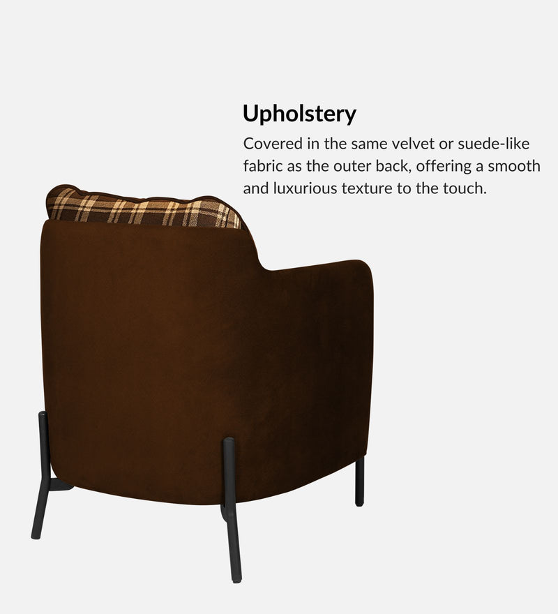 Olivia Fabric Lounge Chair In Rustic Tartan & Clay Hide Colour