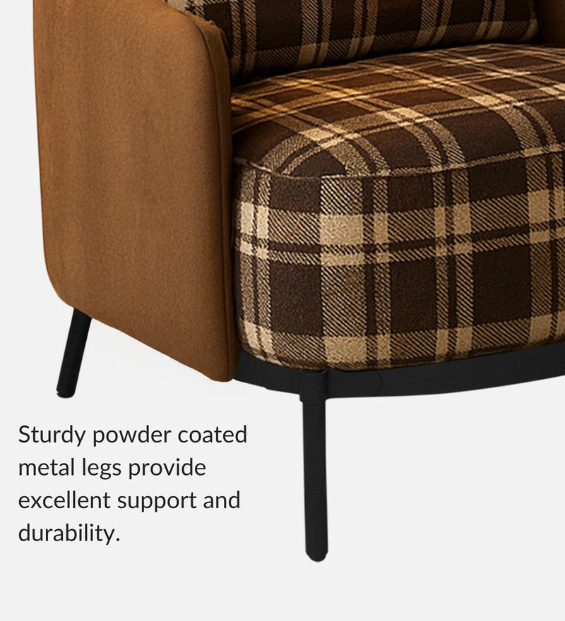 Olivia Fabric Lounge Chair In Rustic Tartan & Clay Hide Colour