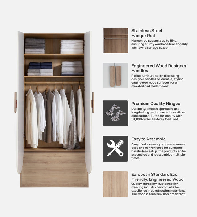 Opera 2 Door Wardrobe In Oak & Frosty White Colour