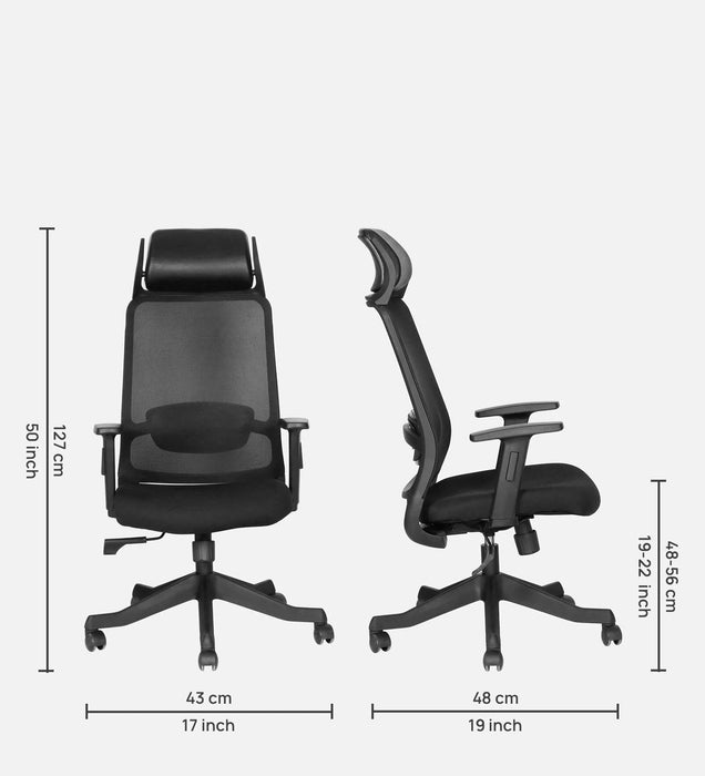 Orion Breathable Mesh Ergonomic Chair in Black Colour with Headrest