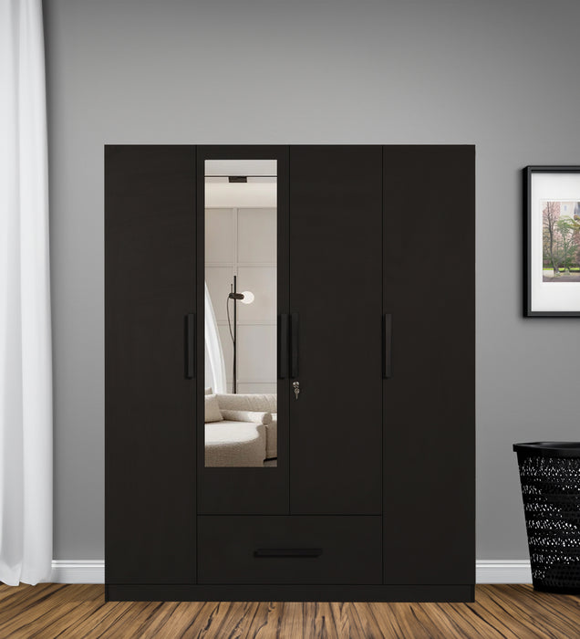 Mustang 4 Door Wardrobe With Drawer & With Mirror In Dark Wenge Colour