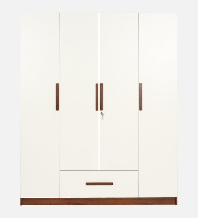 Ozone 4 Door Wardrobe With Drawer without Mirror In Milky Teak & White Colour