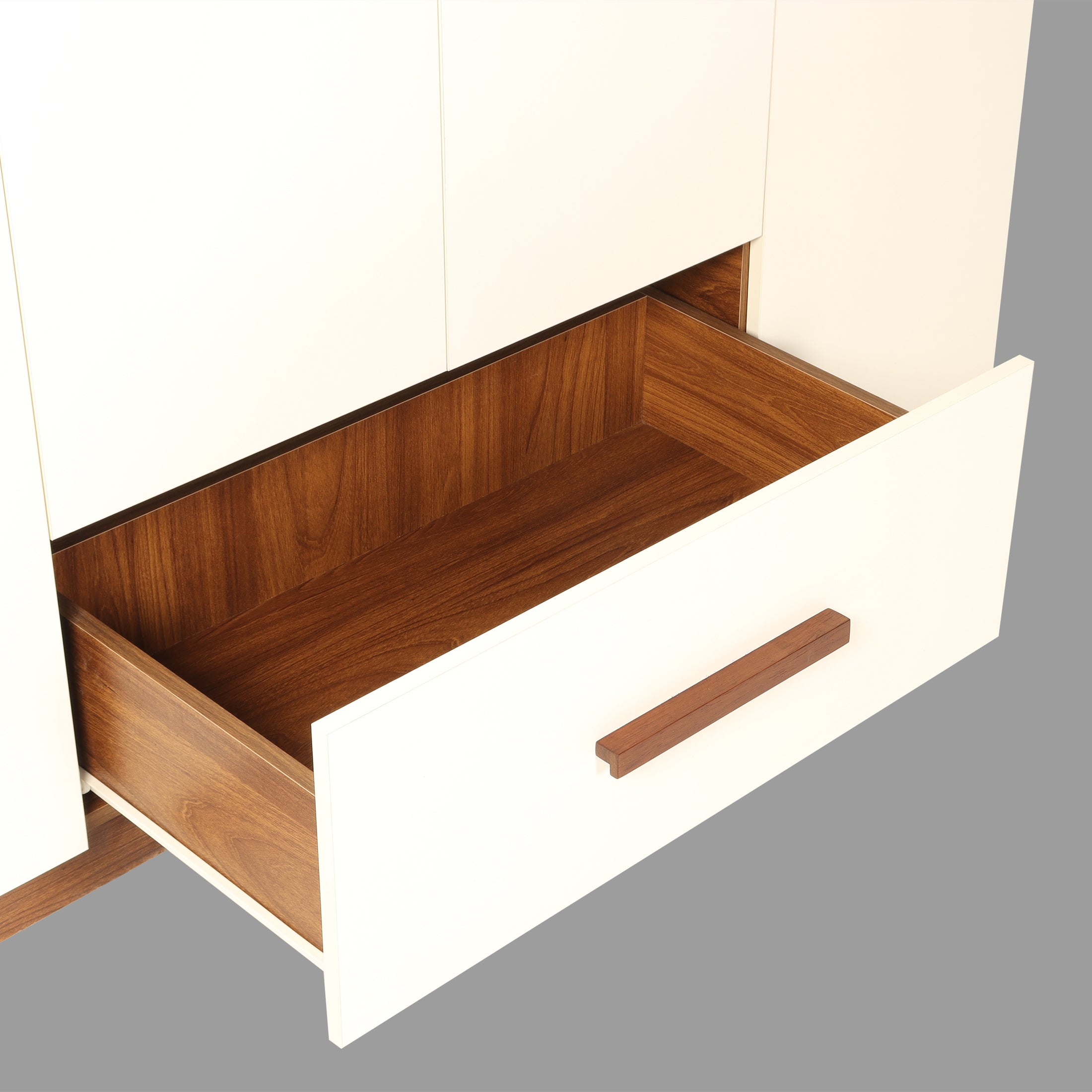 Ozone 4 Door Wardrobe With Drawer without Mirror In Milky Teak