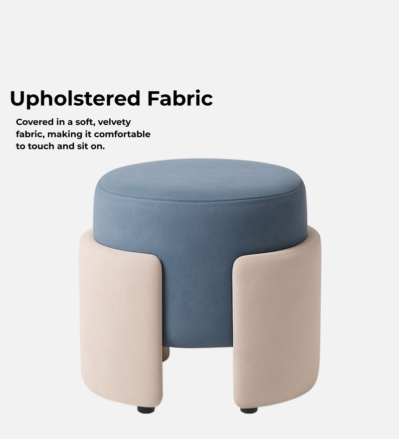 Paradiso Velvet Pouffe In Baltic Blue & Camel Beige Colour