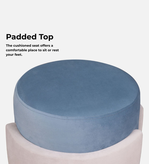 Paradiso Velvet Pouffe In Baltic Blue & Camel Beige Colour