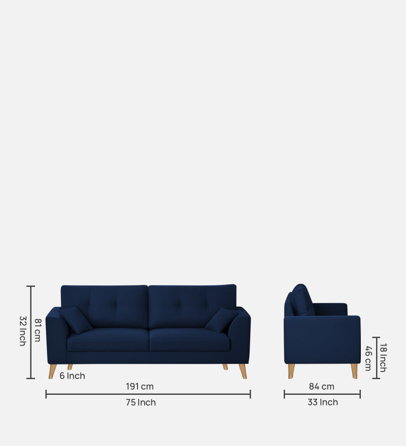 Pedro Nxt Velvet 3 Seater Sofa In Celestial Blue Colour