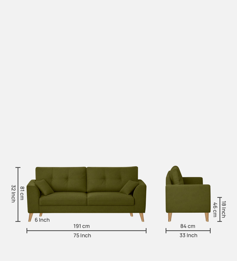 Pedro Nxt Fabric 3 Seater Sofa In Moss Green Colour