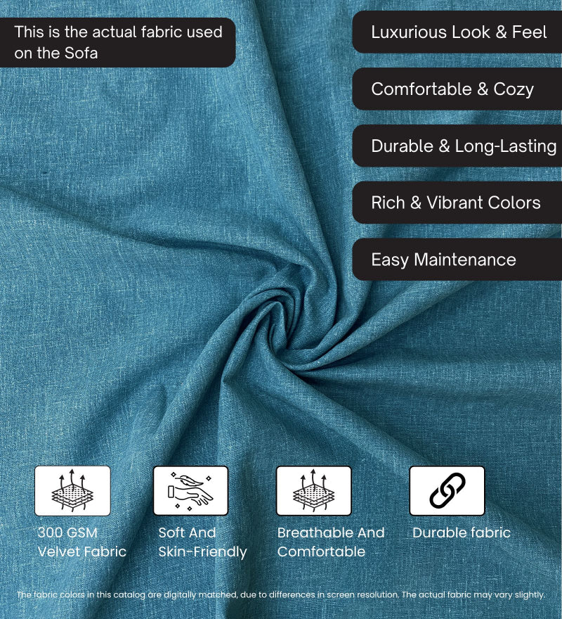 Pedro Nxt Fabric 3 Seater Sofa In Pacific Blue Colour