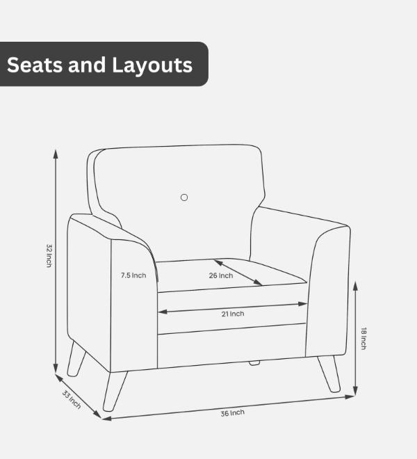 Pedro Nxt Fabric 1 Seater Sofa In Steel Grey Colour