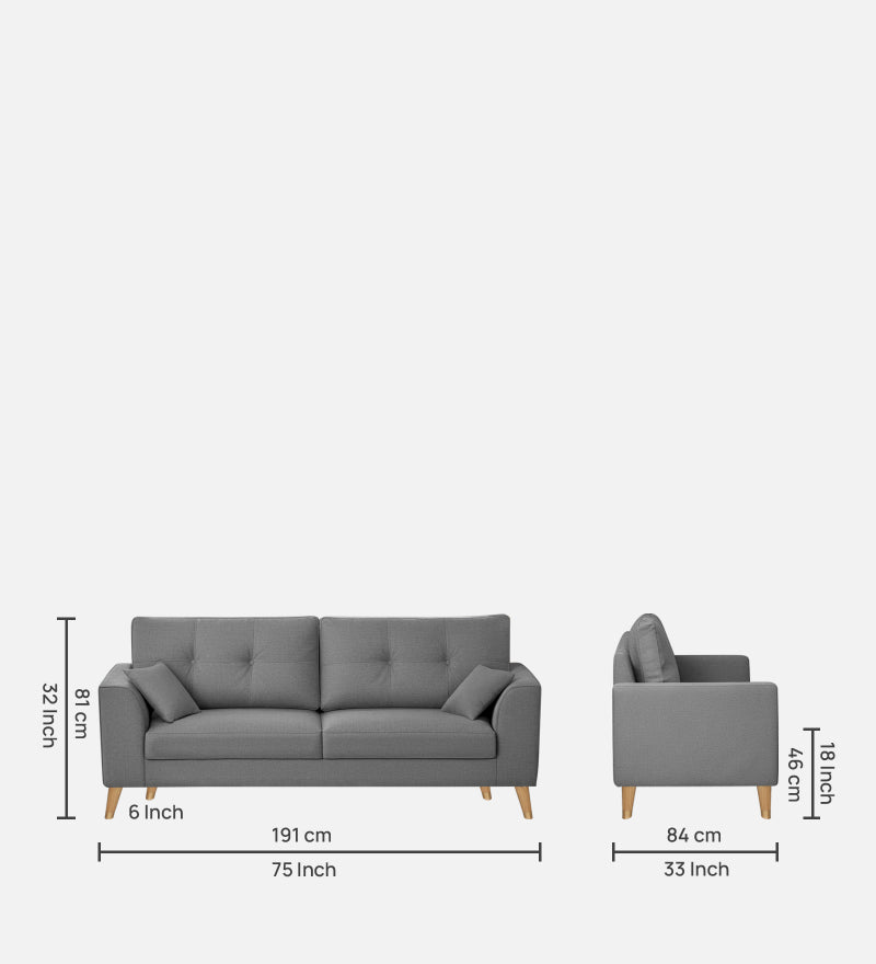 Pedro Nxt Fabric 3 Seater Sofa In Steel Grey Colour