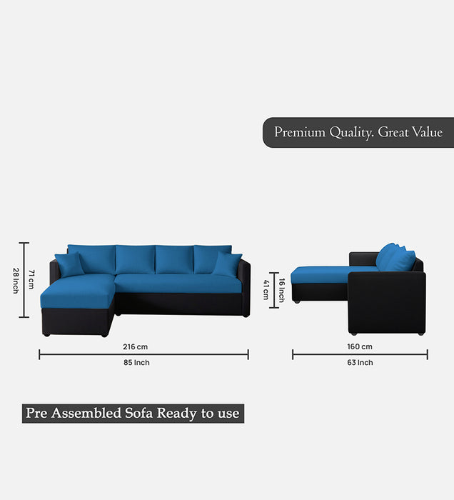 Phantom Fabric LHS 6 Seater Sectional Sofa In Mystic black & Blue Color