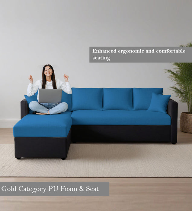 Phantom Fabric LHS 6 Seater Sectional Sofa In Mystic black & Blue Color