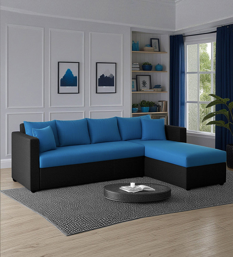 Phantom Fabric RHS 6 Seater Sectional Sofa In Mystic black & Blue Color