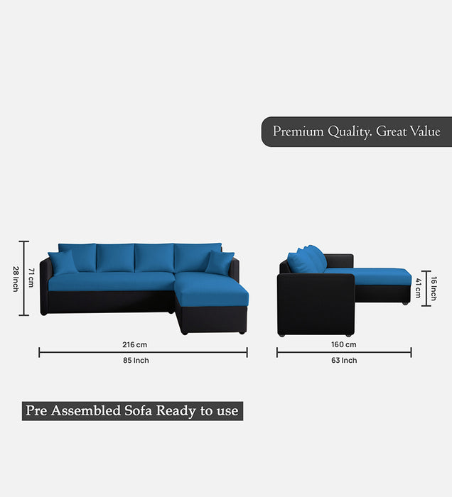 Phantom Fabric RHS 6 Seater Sectional Sofa In Mystic black & Blue Color