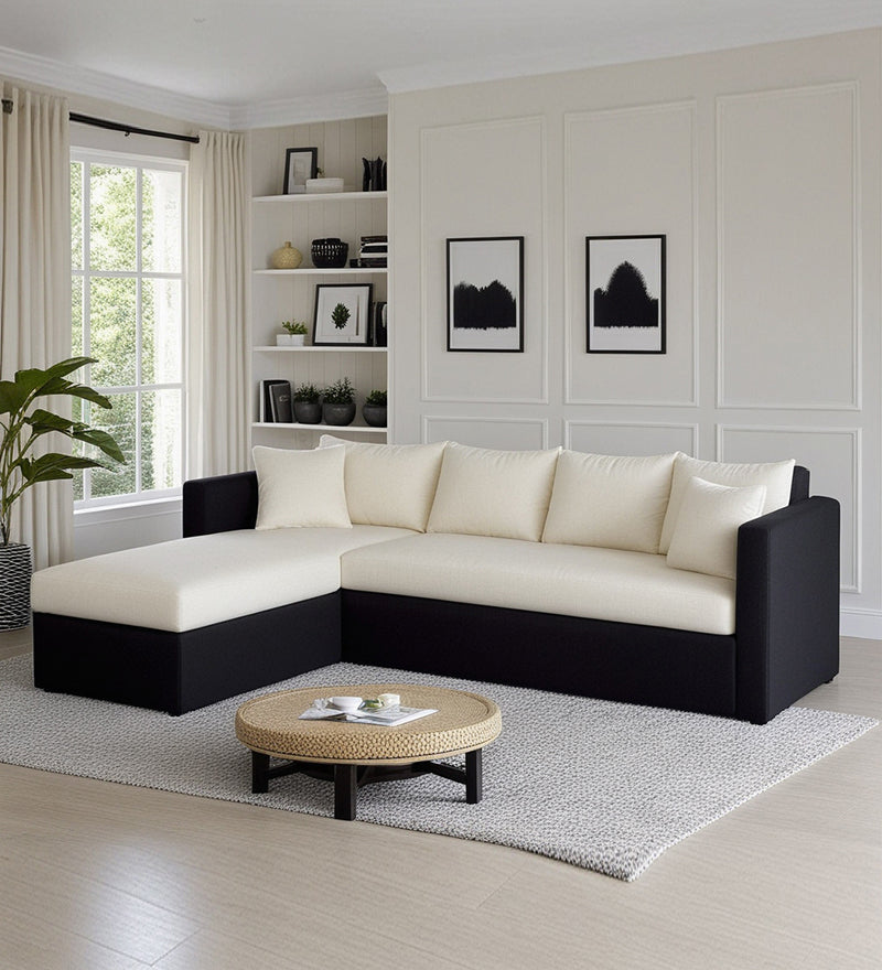 Phantom Fabric LHS 6 Seater Sectional Sofa In Mystic black & Creamy Cashmere Color