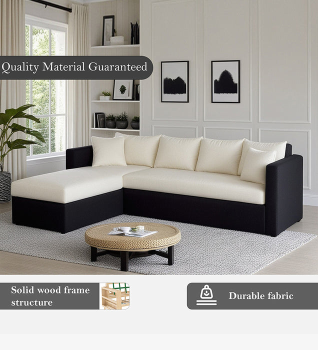 Phantom Fabric LHS 6 Seater Sectional Sofa In Mystic black & Creamy Cashmere Color