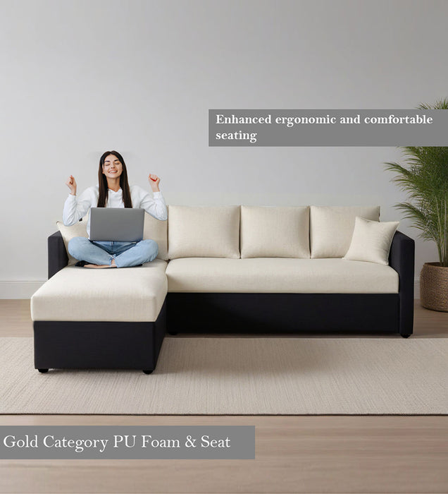 Phantom Fabric LHS 6 Seater Sectional Sofa In Mystic black & Creamy Cashmere Color