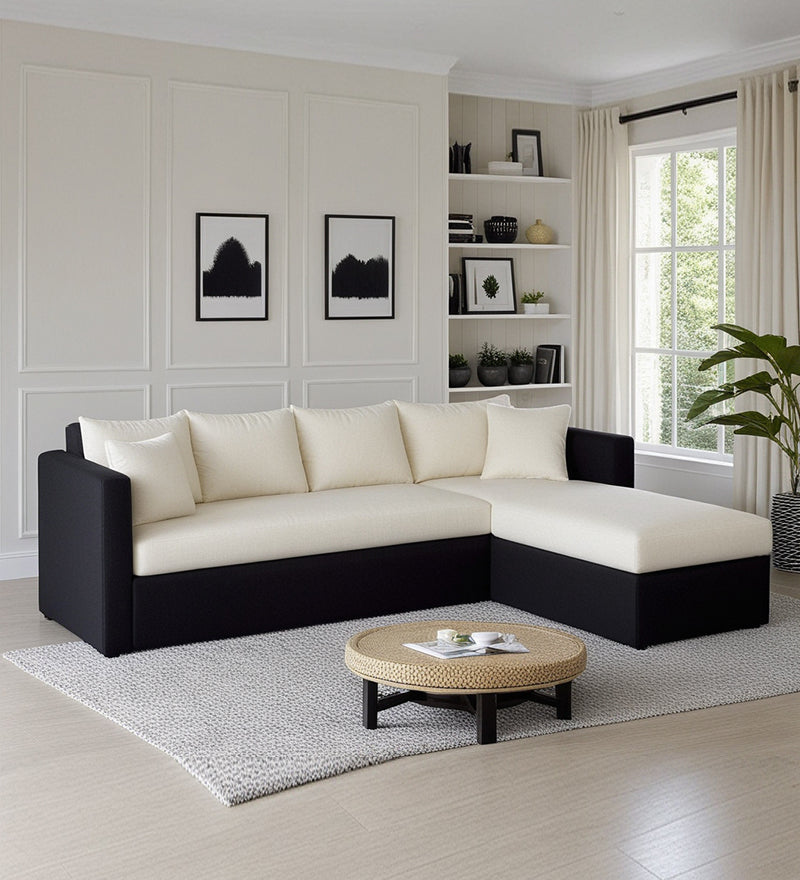 Phantom Fabric RHS 6 Seater Sectional Sofa In Mystic black & Creamy Cashmere Color