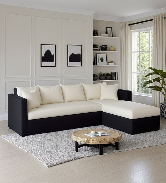 Phantom Fabric RHS 6 Seater Sectional Sofa In Mystic black & Creamy Cashmere Color