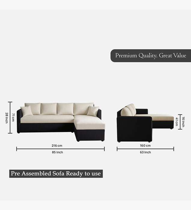 Phantom Fabric RHS 6 Seater Sectional Sofa In Mystic black & Creamy Cashmere Color