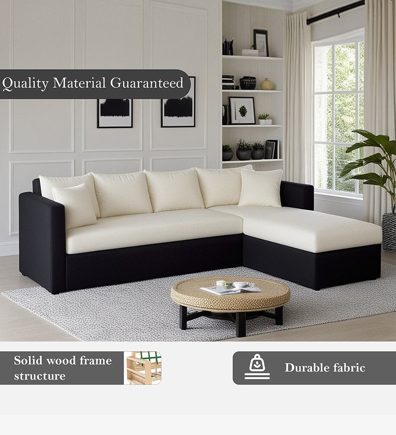 Phantom Fabric RHS 6 Seater Sectional Sofa In Mystic black & Creamy Cashmere Color