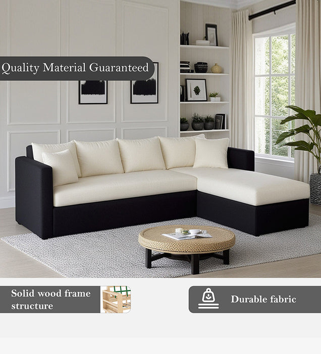 Phantom Fabric RHS 6 Seater Sectional Sofa In Mystic black & Creamy Cashmere Color