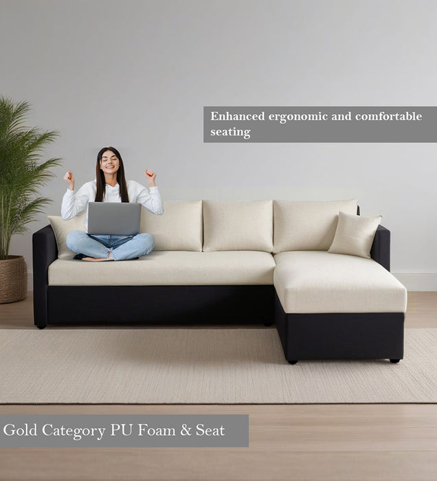 Phantom Fabric RHS 6 Seater Sectional Sofa In Mystic black & Creamy Cashmere Color