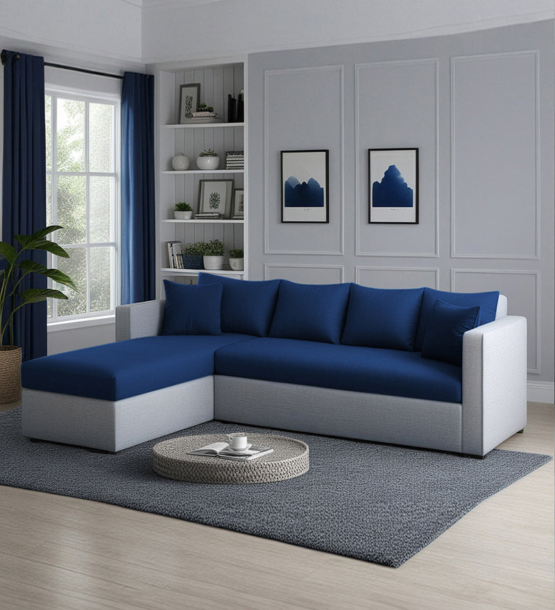 Phantom Fabric LHS 6 Seater Sectional Sofa In Royal Grey & Cool Cobalt Color
