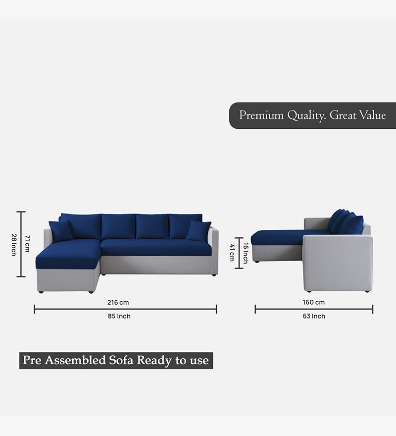 Phantom Fabric LHS 6 Seater Sectional Sofa In Royal Grey & Cool Cobalt Color