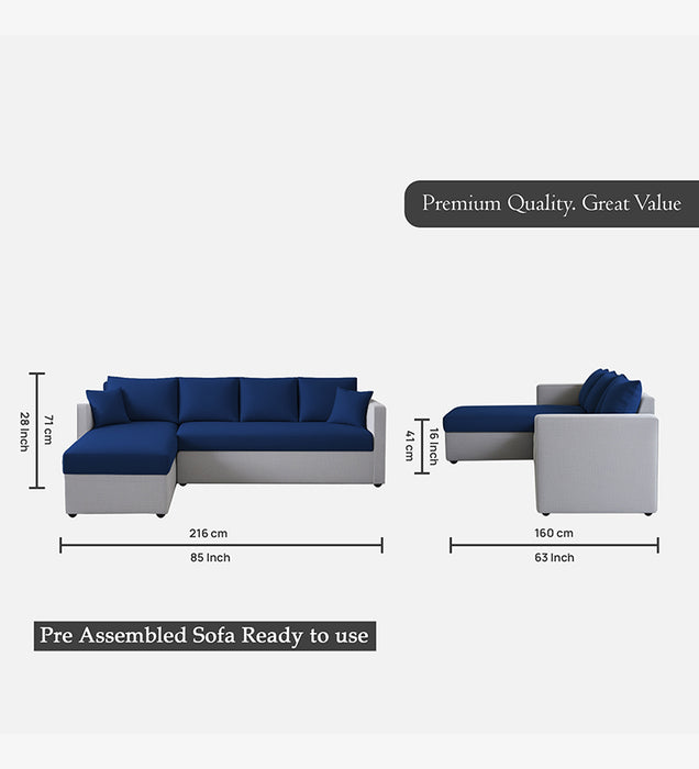 Phantom Fabric LHS 6 Seater Sectional Sofa In Royal Grey & Cool Cobalt Color
