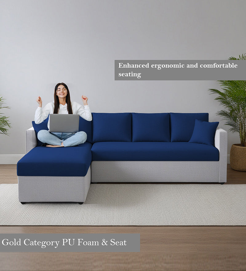 Phantom Fabric LHS 6 Seater Sectional Sofa In Royal Grey & Cool Cobalt Color