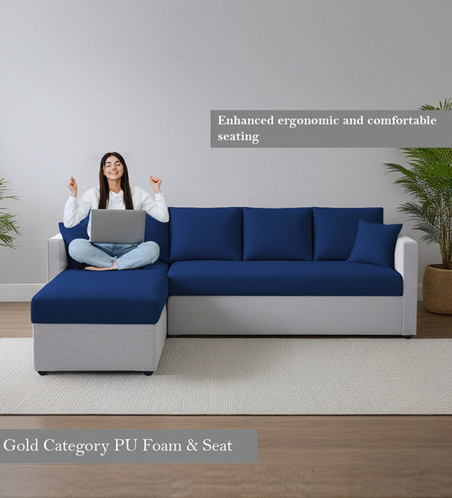 Phantom Fabric LHS 6 Seater Sectional Sofa In Royal Grey & Cool Cobalt Color