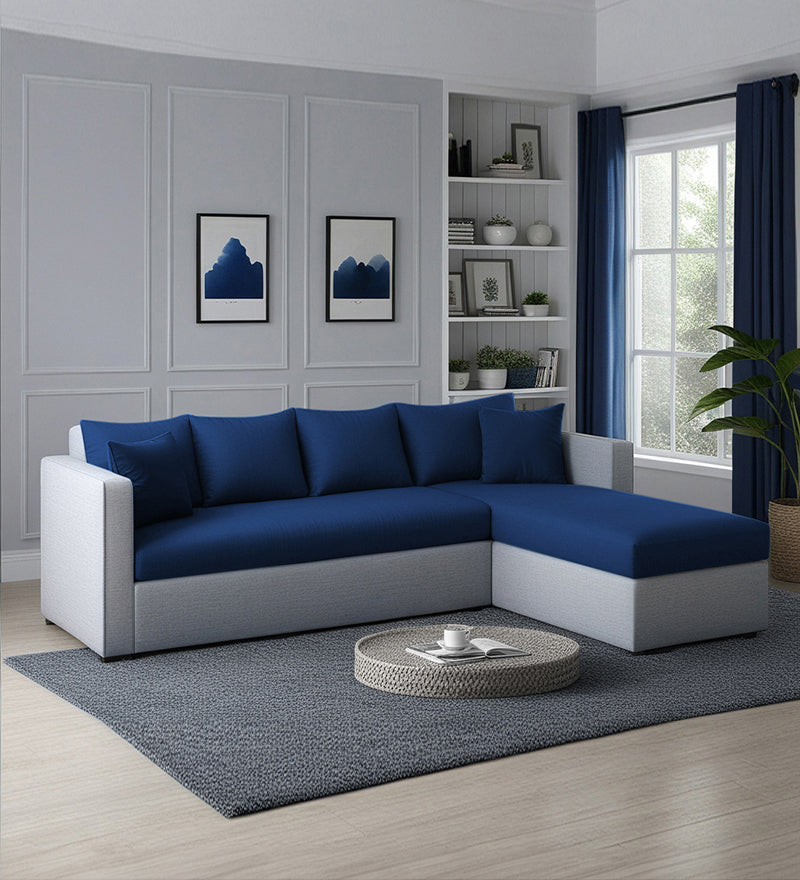 Phantom Fabric RHS 6 Seater Sectional Sofa In Royal Grey & Cool Cobalt Color