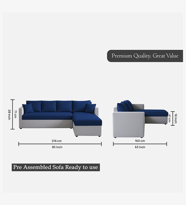 Phantom Fabric RHS 6 Seater Sectional Sofa In Royal Grey & Cool Cobalt Color