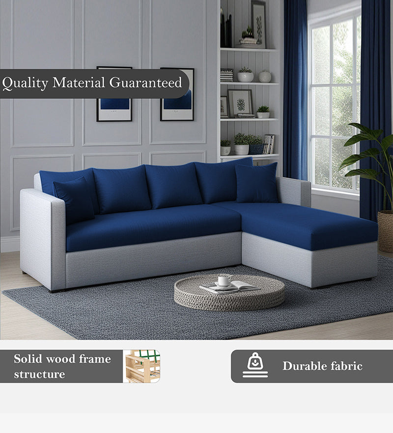 Phantom Fabric RHS 6 Seater Sectional Sofa In Royal Grey & Cool Cobalt Color