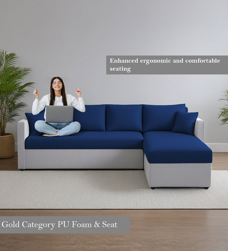 Phantom Fabric RHS 6 Seater Sectional Sofa In Royal Grey & Cool Cobalt Color