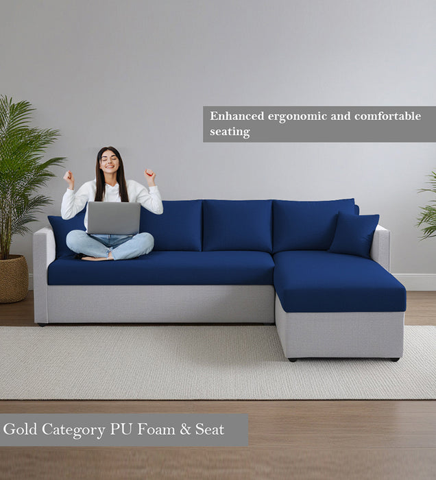 Phantom Fabric RHS 6 Seater Sectional Sofa In Royal Grey & Cool Cobalt Color