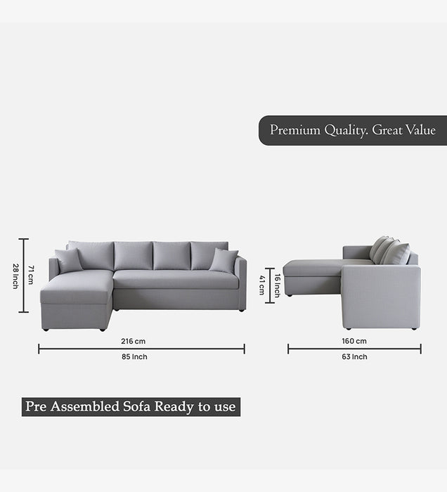 Phantom Fabric LHS 6 Seater Sectional Sofa In Royal Grey Color