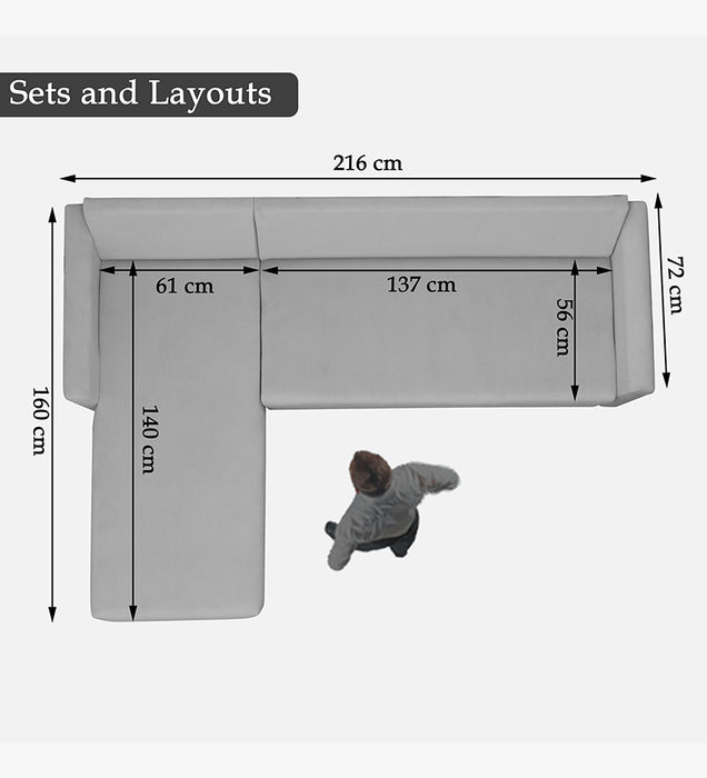 Phantom Fabric LHS 6 Seater Sectional Sofa In Royal Grey Color